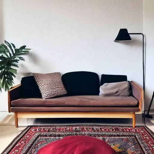 Image similar to wooden sofa, square cushions, studio lighting, scandinavian design, minimalist