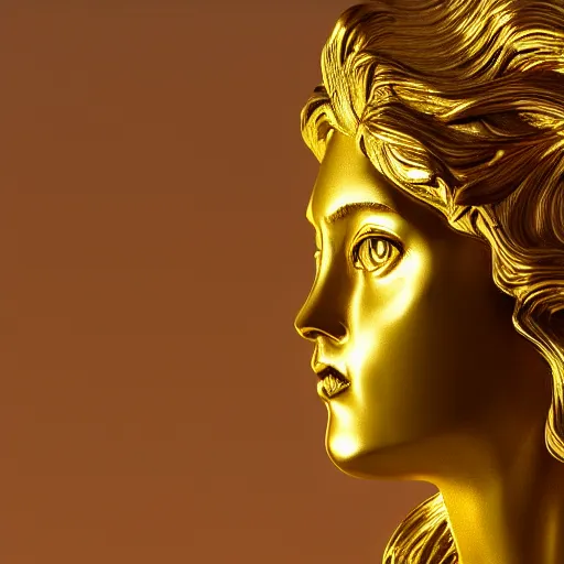 Image similar to beautiful face helen of Troy golden sculpture, dynamic lighting, cinematic, establishing shot, extremely high detail, shining, photo realistic, cinematic lighting, intricate line drawings, 8k resolution