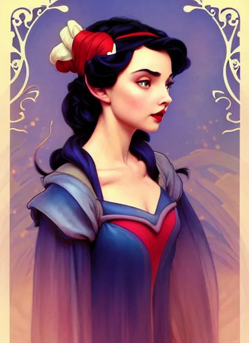 Image similar to disney snow white ( ( ana de armas ) ), dreamscape, girl, masterpiece, intricate, elegant, highly detailed, my rendition, digital painting, artstation, concept art, smooth, sharp focus, illustration, art by artgerm and greg rutkowski and alphonse mucha and uang guangjian and gil elvgren and sachin teng, symmetry!!