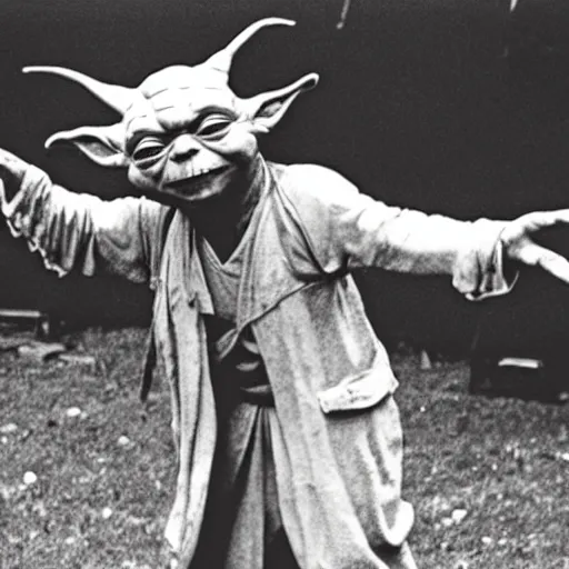 Image similar to yoda performing at woodstock