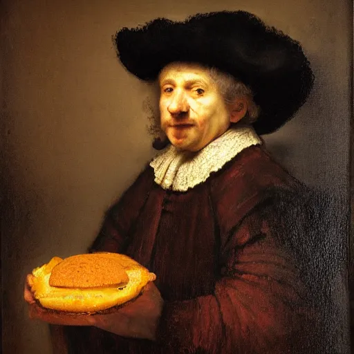 Prompt: rembrandt painting of durrr burger