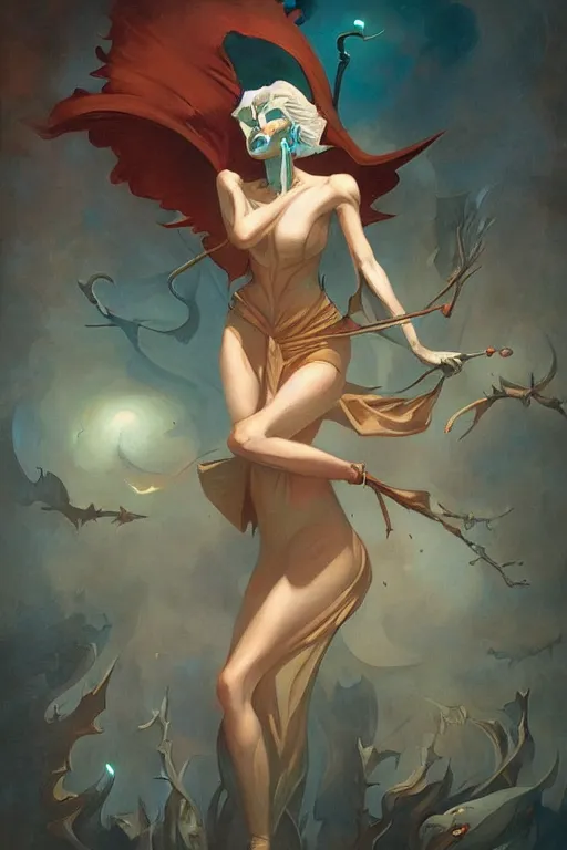 Image similar to Witch by Peter Mohrbacher in the style of Gaston Bussière, Art Deco