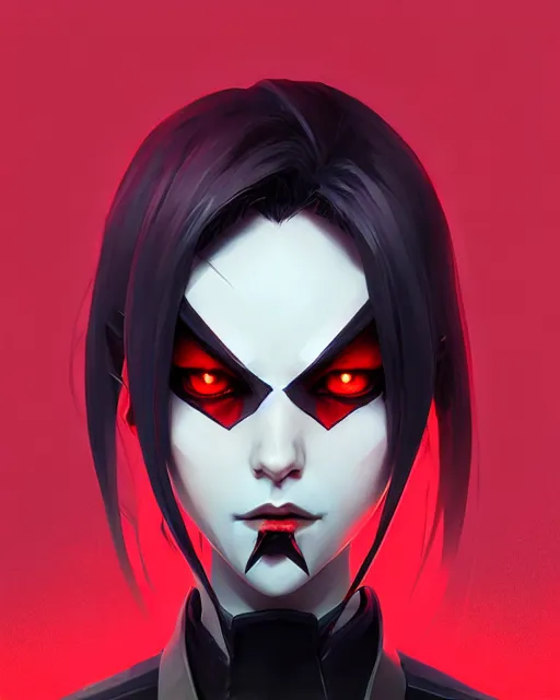 Image similar to sharp hq rendering, dark vampire, character portrait, concept art, painterly, fanart, highly detailed in the style of overwatch by ilya kuvshinov, wenjun lin, angular geometric symmetrical design