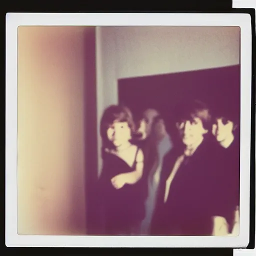 Prompt: visitors in the museum, 7 0 - s, polaroid photo, by warhol,