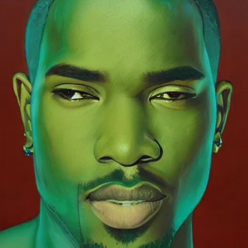 Prompt: frank ocean with buzzcut green hair | renaissance | oil painting | highly detailed | emotional