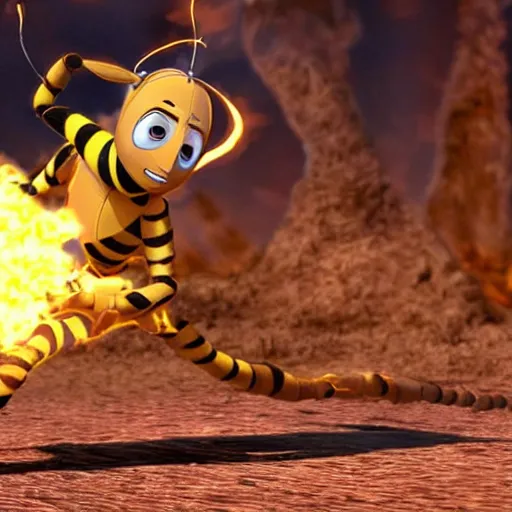 Image similar to barry b benson firebending, still from the bee movie