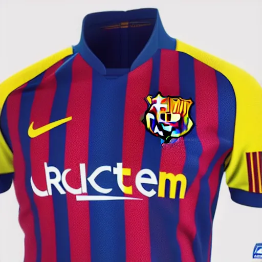 Prompt: FC Barcelona soccer jersey, realistic, 4k, uhd, real life