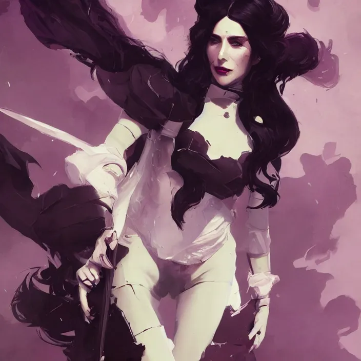 Image similar to a douchrome black and lilac comic noir illustration painting of yennefer of vengerberg by sachin teng and sergey kolesov and ruan jia and heng z. graffiti art, sci fi, hyper detailed. octane render. trending on artstation
