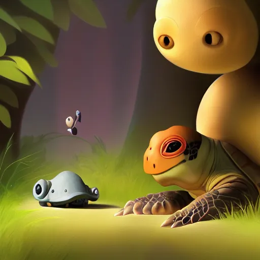 Image similar to Goro Fujita a portrait a cute turtle walking very happy with her baby through the jungle, painting by Goro Fujita, sharp focus, highly detailed, ArtStation