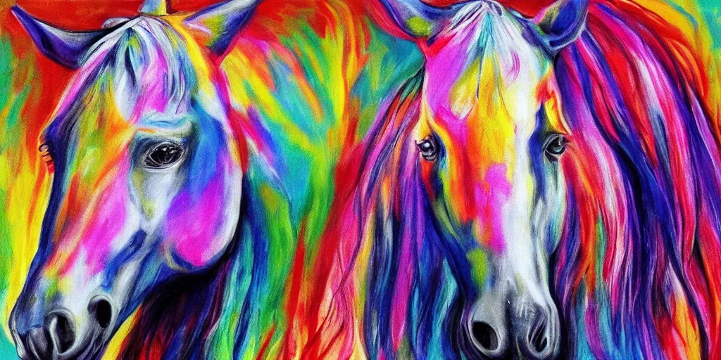 Prompt: a horse with a human head hyper realistic, colorful