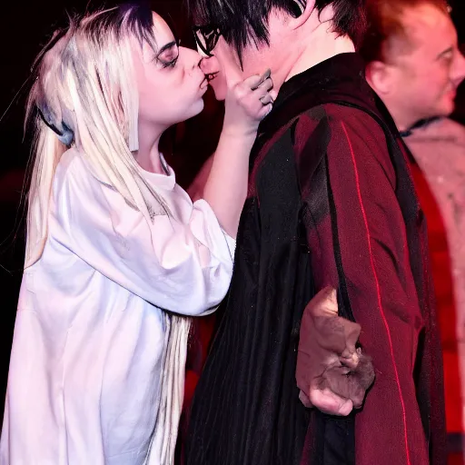 Prompt: billie eilish kissing young harry potter 4k