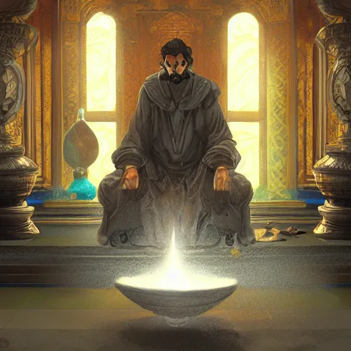 Prompt: a man cast a water spell inside a temple, artstation