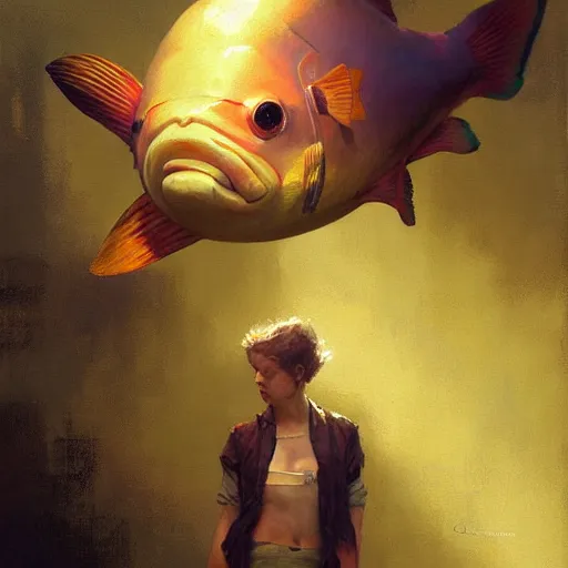 Image similar to a radioactive sheatfish. highly detailed painting by craig mullins, tom bagshaw,