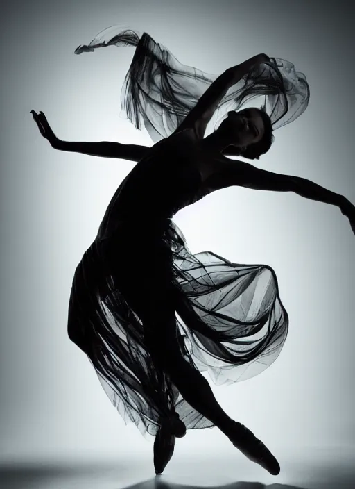 Image similar to a photorealistic dramatic hyperrealistic render of a glamorous beautiful female smoke dancer by ken brower and deborah ory of nyc dance project, lois greenfield, flowing cloth and smoke, beautiful dynamic dramatic dark moody lighting, volumetric, shadows, cinematic atmosphere, octane render, 8 k