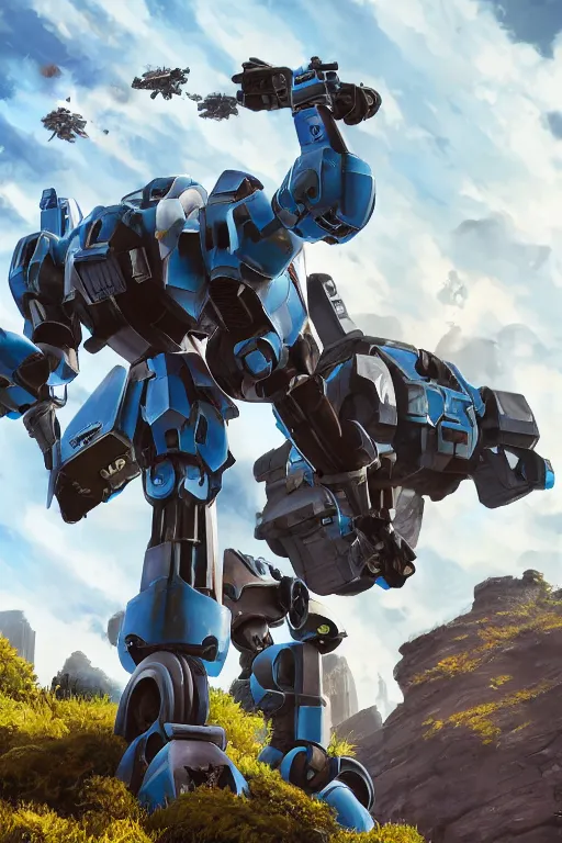 Image similar to mechwarrior 5 : mercenaries mech megaman transformer robot boss tank engine game octane render, 4 k, hd 2 0 2 2 3 d cgi rtx hdr style chrome reflexion glow fanart, global illumination ray tracing hdr fanart arstation by ian pesty by jesper ejsing pixar and disney unreal zbrush central hardmesh