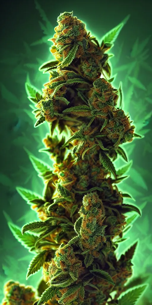 Image similar to epic scale cinematic marijuana goddess character concept perfect focus closeup macro photography of a beautiful marijuana bud crystals trichomes, densely packed buds of weed, sacred dmt weed superheroine visionary fantasy art by greg rutkowski android jones artgerm alphonse chroma rule of thirds golden ratio alien plants