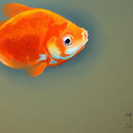 Prompt: painting of an upset goldfish by Melgmen Agulguwagu