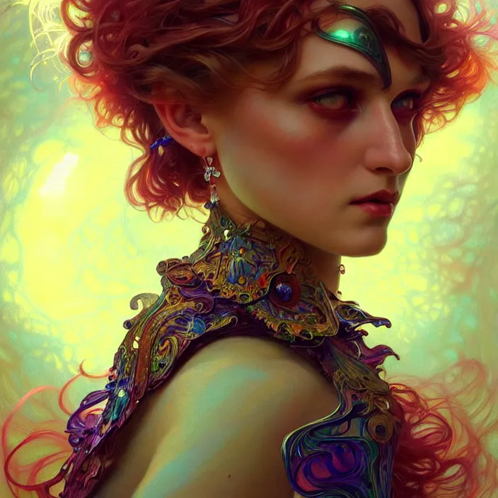 Image similar to bright psychedelic 4th dimension, diffuse lighting, fantasy, intricate, elegant, highly detailed, lifelike, photorealistic, digital painting, artstation, illustration, concept art, smooth, sharp focus, art by John Collier and Albert Aublet and Krenz Cushart and Artem Demura and Alphonse Mucha