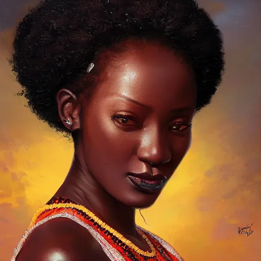 Image similar to portrait of an ghanaian woman ( 3 5 ) from ghana in 2 0 2 1, an oil painting by ross tran and thomas kincade