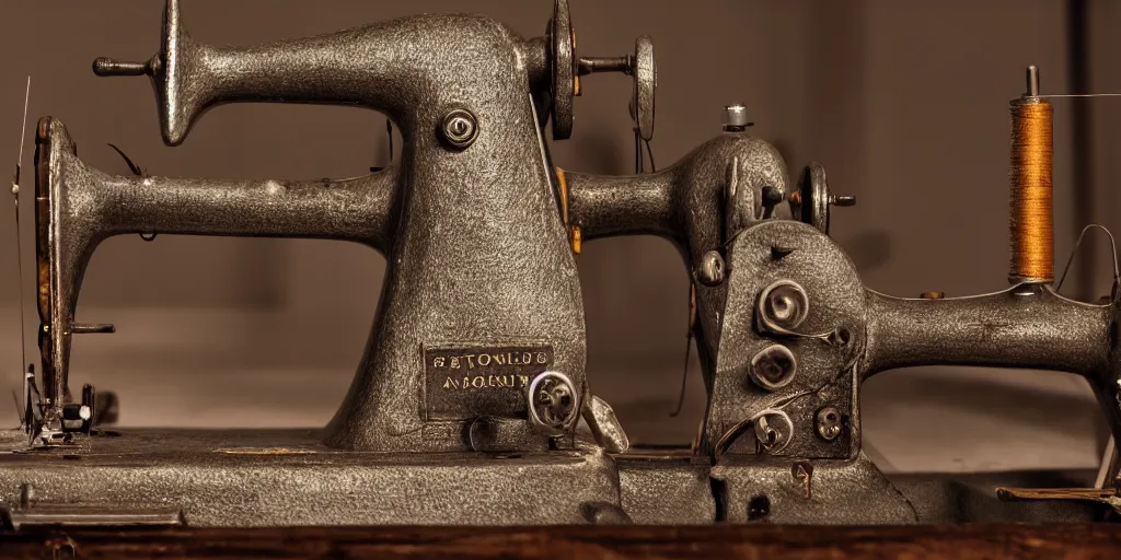 Prompt: photography of a historic sewing machine, by louis daquerre, product photography, small depth of field, fresh colors, trending on artstation