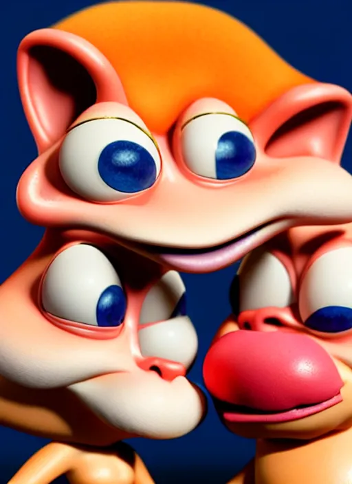 Prompt: ren and stimpy wax sculptures, hyper realistic, extreme detail, 8 k, meryl streep, life - sized
