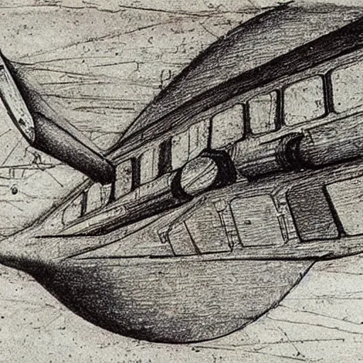 Image similar to a sketch art of a spaceship made by leonardo davinci