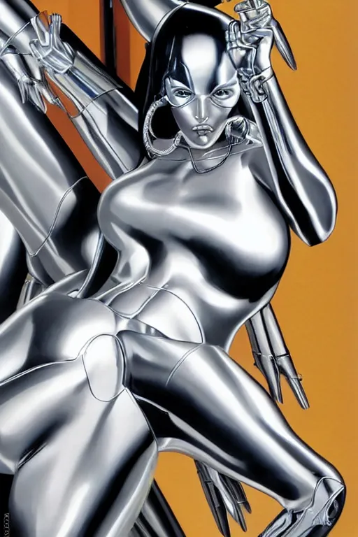 Prompt: chrome cyborg woman by Nadal and Hajime Sorayama