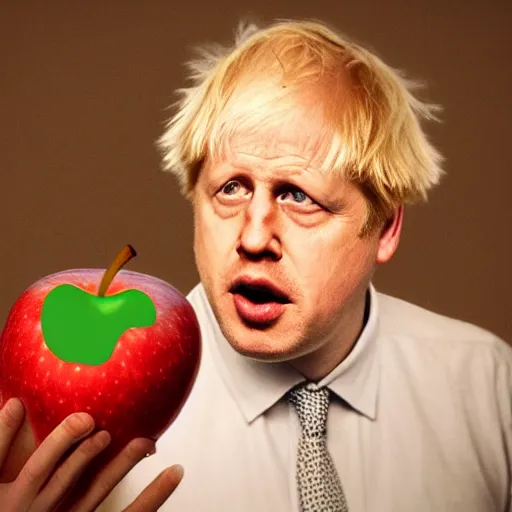 Image similar to boris johnson as a apple, ultra realistic details, humor, 8 k