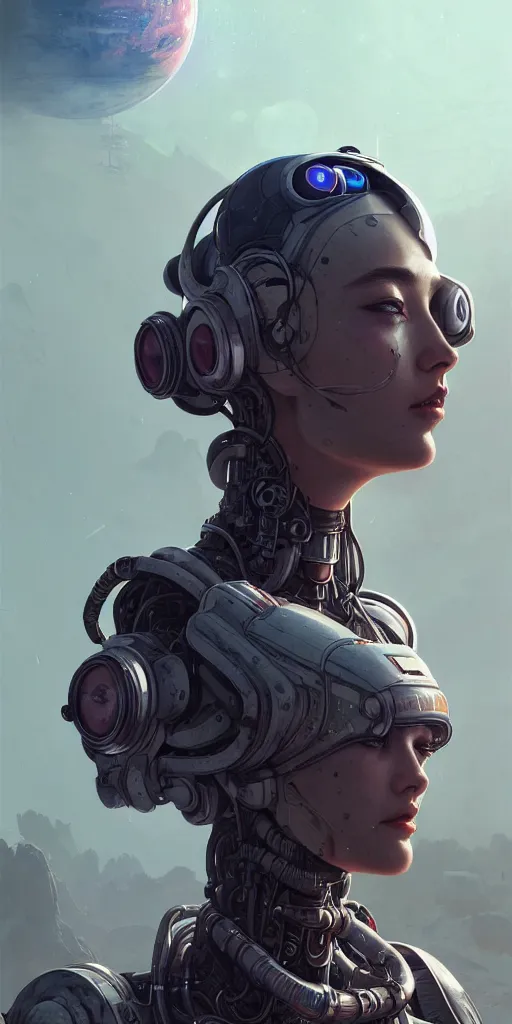 Image similar to ultra realistic style illustration, beautiful alluring nasa cyborg in an apocalyptic wasteland, gorgeous face, cyberpunk, sci - fi, fantasy, intricate, elegant, highly detailed, digital painting, artstation, concept art, smooth, sharp focus, illustration, art by mansik yang and rashed alakroka and simon stalenhag and wlop