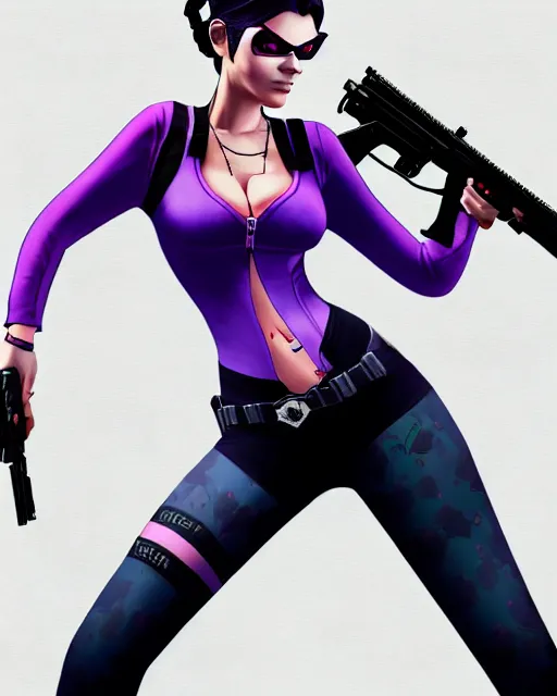 Image similar to gta 5, grand theft auto 5 cover art of widowmaker from overwatch