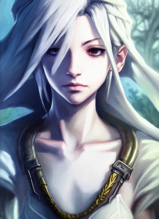 Image similar to a portrait of ashe an ultrafine detailed painting, detailed painting, detailed eyes!!, final fantasy octopath traveler lovecraft ghibly