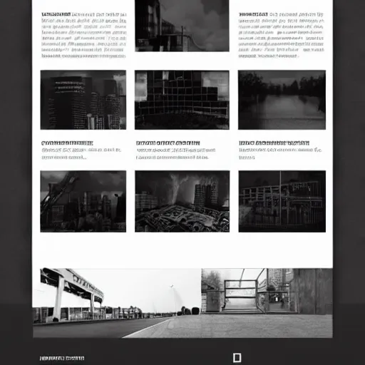 Prompt: square shaped contemporary webpage design for a freelance graphic designer, layout design, black and white colour palette, industrial punk, IP, template layout