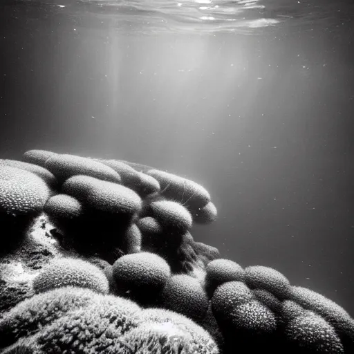 Image similar to bioluminiscence, award winning black and white photography, simple