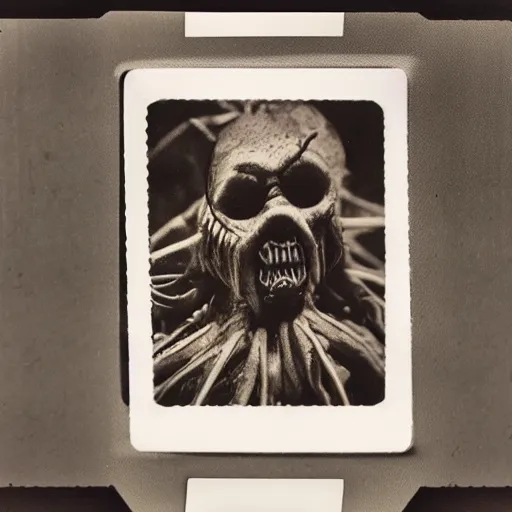 Prompt: polaroid of terrifying monsters shallow depth of field slightly blurred