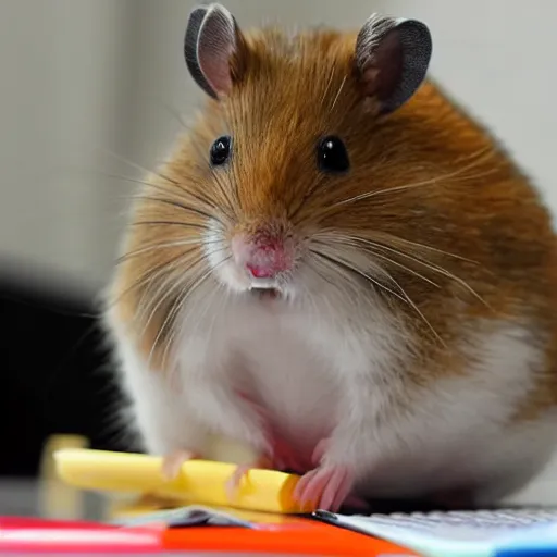 Prompt: a hamster in the middle of a lesson