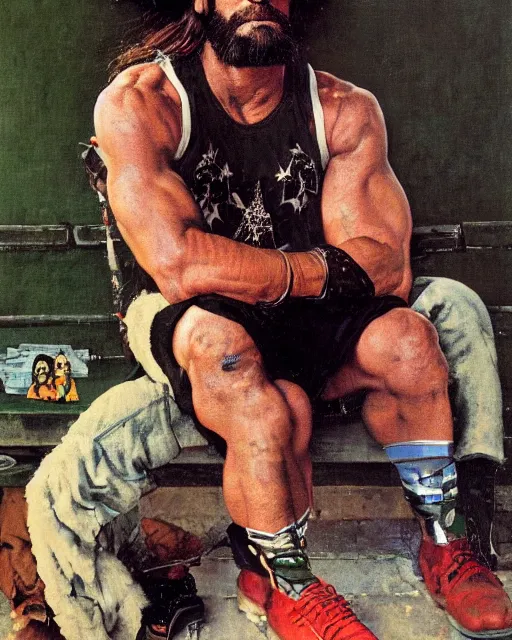 Image similar to a portrait of macho man randy savage painted by norman rockwell, highly detailed