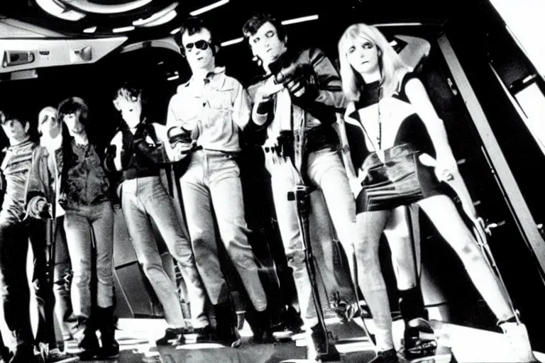 Image similar to the velvet underground on the bridge of a starship, movie still