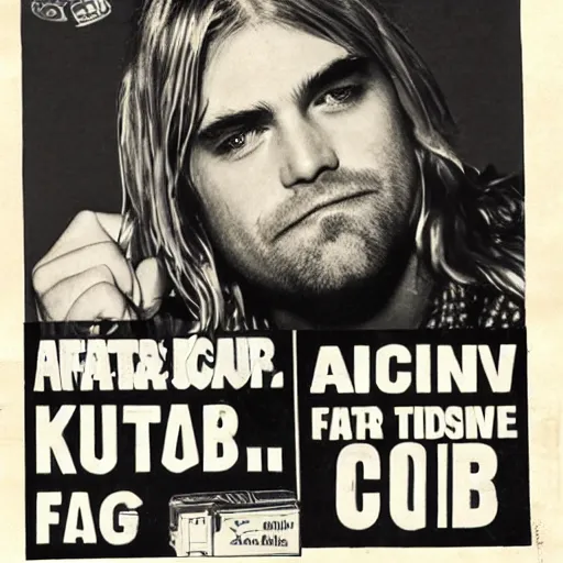 Prompt: old fat kurt cobain advertising gun front page