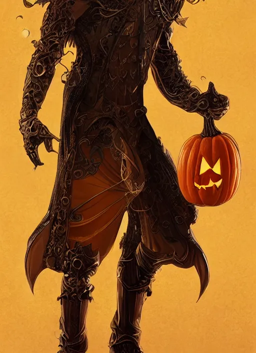 Image similar to tall thin male with a jack - o - lantern for a head, jack pumpkinhead, pumpkin head, full body character concept, art nouveau, super powers, fantasy, intricate, elegant, highly detailed, digital painting, artstation, concept art, shining, sharp focus, illustration, art by stanley lau