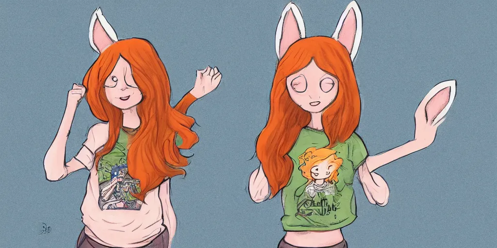 Image similar to women, ginger, cartoon, sweatshirt, concept art, concept art, bunny ears,