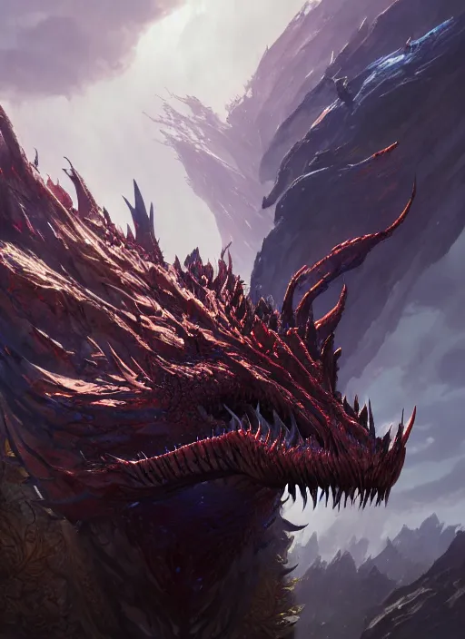 Image similar to highly detailed portrait of elder dragon from the game'guild wars 2 ', stephen bliss, unreal engine, greg rutkowski, loish, rhads, ferdinand knab, makoto shinkai and lois van baarle, ilya kuvshinov, rossdraws, tom bagshaw, alphonse mucha, global illumination, radiant light, detailed and intricate environment