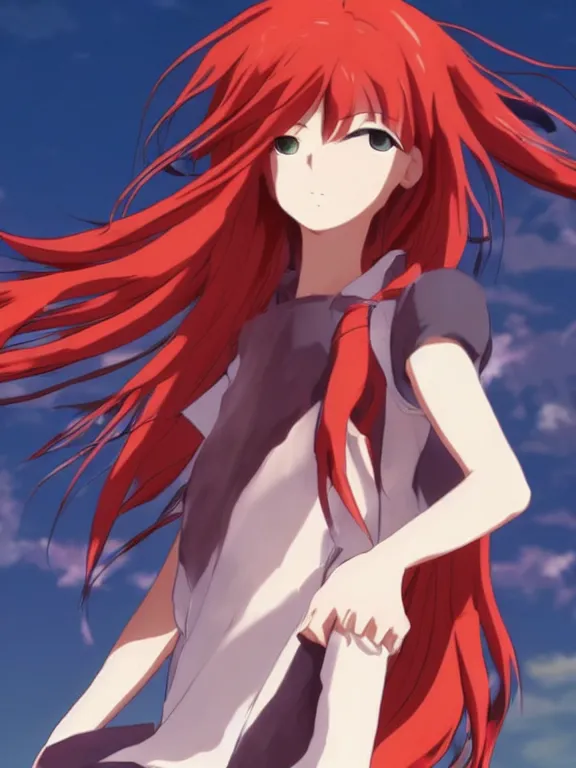 Image similar to Red hair angel, makoto shinkai