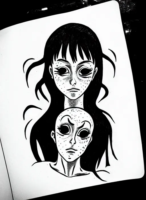 Image similar to tattoo design of an anxious womans eyes drawn by junji ito, simplistic junji ito lineart black and white