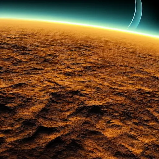 Prompt: Space photograph of the surface of an exoplanet, sharp, very detailed, realisticclouds, exotic endless horizon, beautiful landscape, colorful, award winning photography