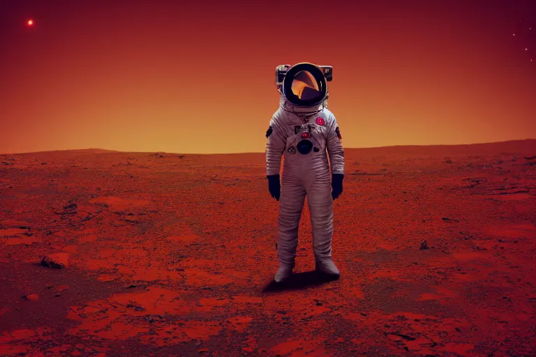 Prompt: A cowboy astronaut hybrid posing to camera on mars, distant background, red lighting, digital art, acrylic, colorful, ominous, bleak, moonlight, bokeh, depth of field, synthwave, psychedelic, glitch, acrylic, flooko, detailed, cybernetic, sci-fi, glows,