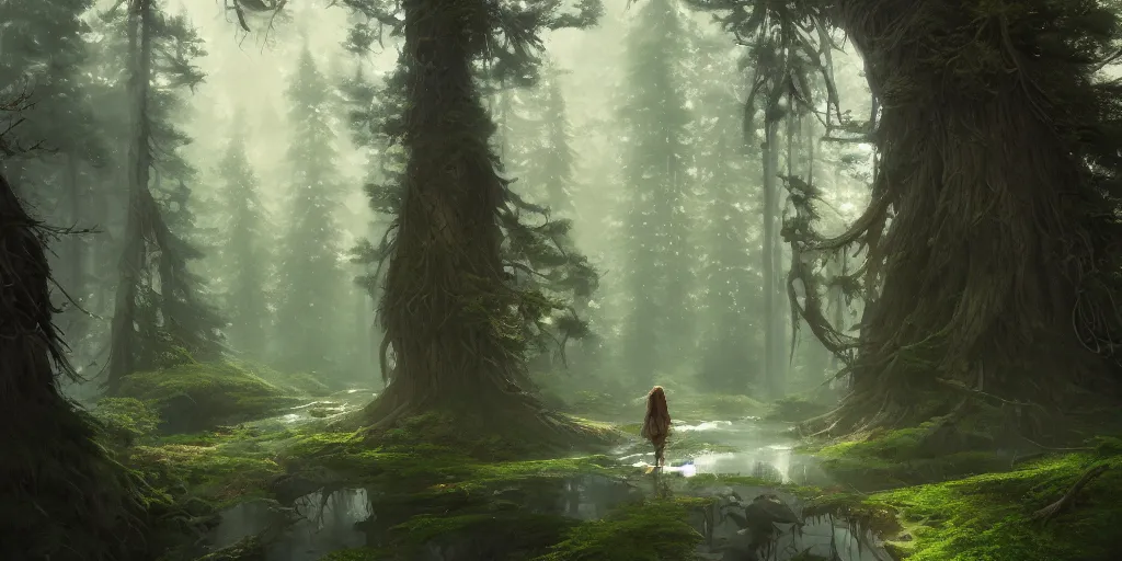 Prompt: a forest, highly detailed oil painting, hyperrealistic, cinematic lighting, Studio Ghibli, Jessica Rossier, digital art, octane render, epic composition, trending on artstation, masterpiece