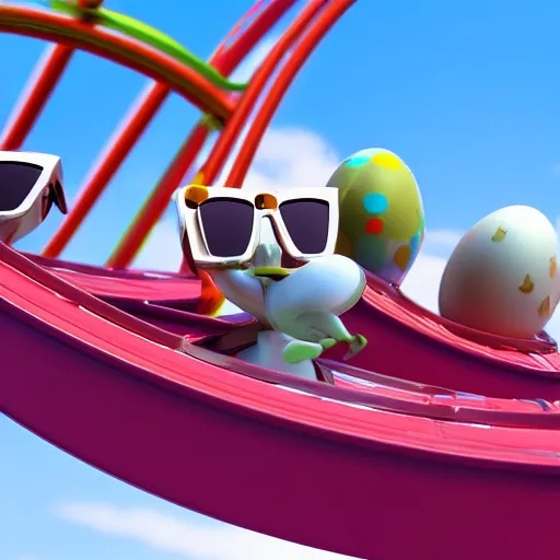 eggs having fun on roller coaster, wearing sunglasses Stable