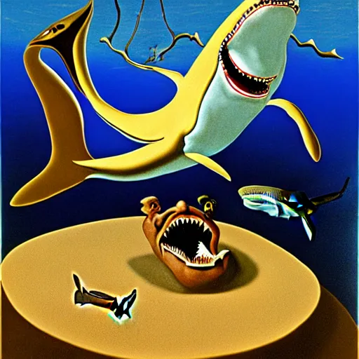 Image similar to sharks in the persistence of memory of salvador dali