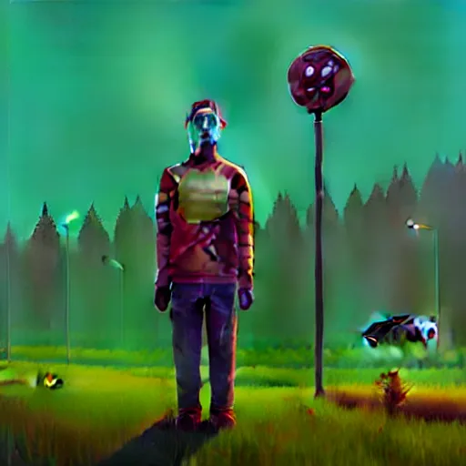 Image similar to The Harbinger, a full-body portrait by Simon Stålenhag