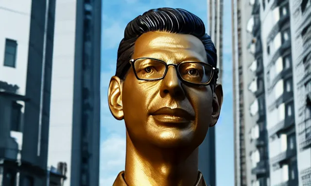 Image similar to gold statue of jeff goldblum, 3 d render, 8 k, octane render, cycles render, unreal engine